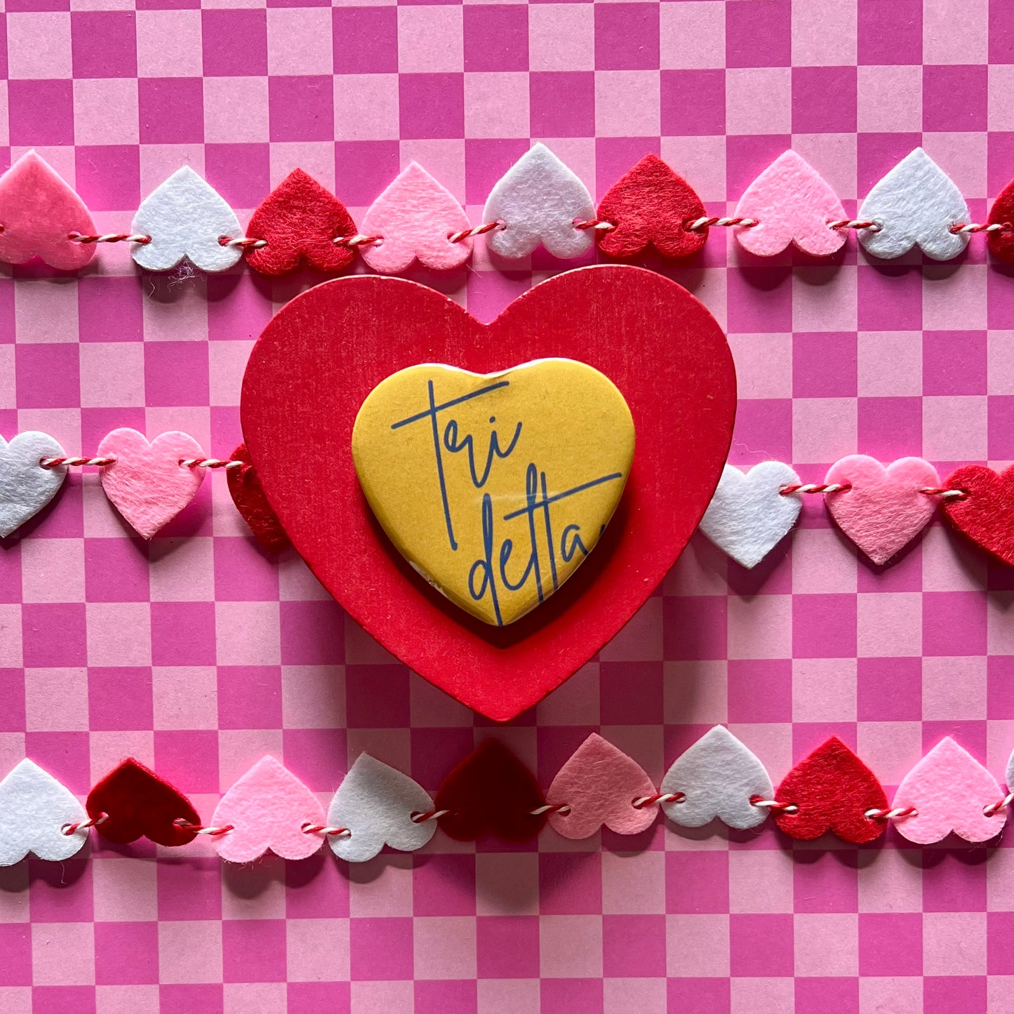 Tri Delta Script Heart Button