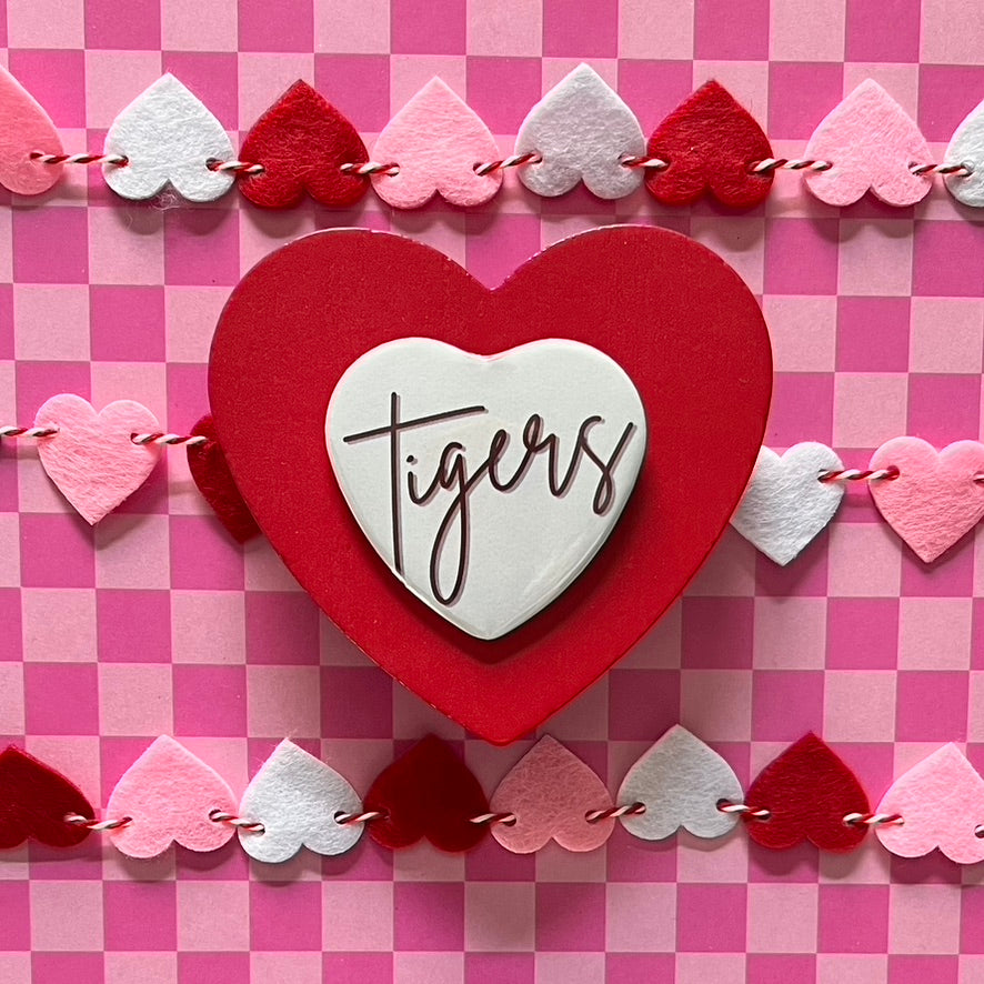 Deshler Tigers Script Heart Button