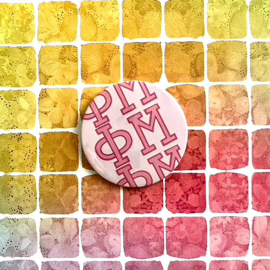 Phi Mu Drawn Button
