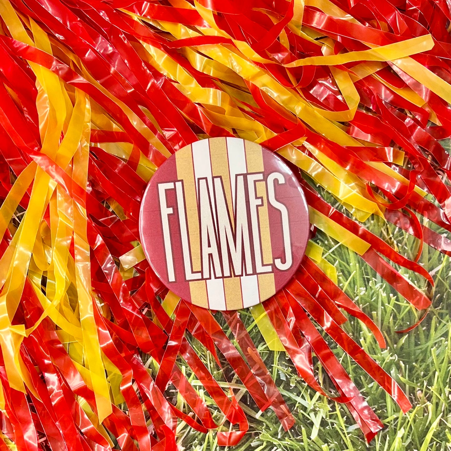 Flames Retro Stripe Button