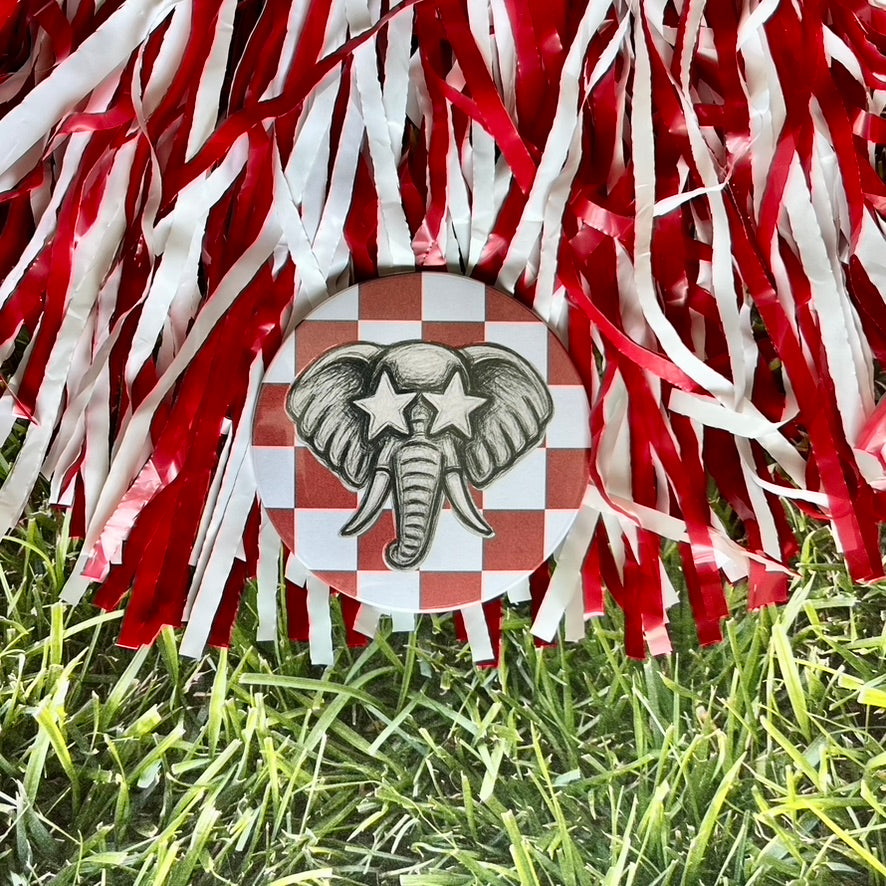 Preppy Elephant Checker Button