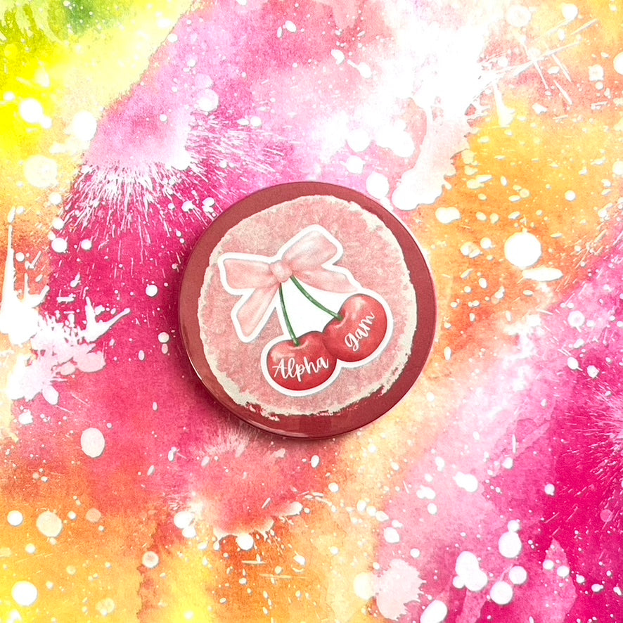 Alpha Gam (AGD) Vintage Cherry Button