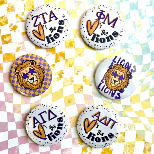 Sorority Heart's the Lions Button