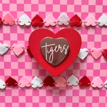 Deshler Tigers Script Heart Button