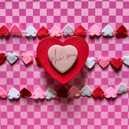 Phi Mu Script Heart Button