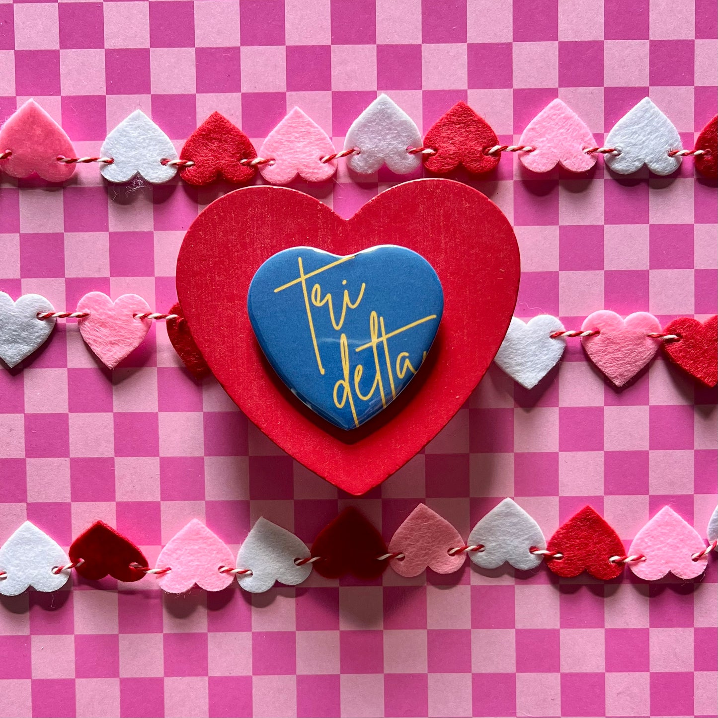 Tri Delta Script Heart Button