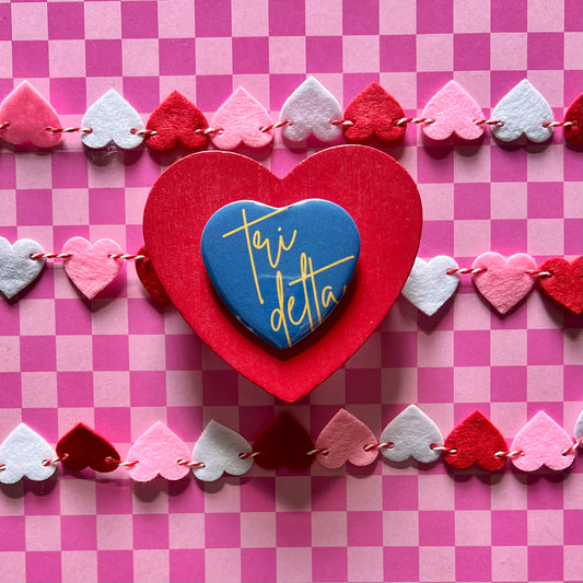 Tri Delta Script Heart Button