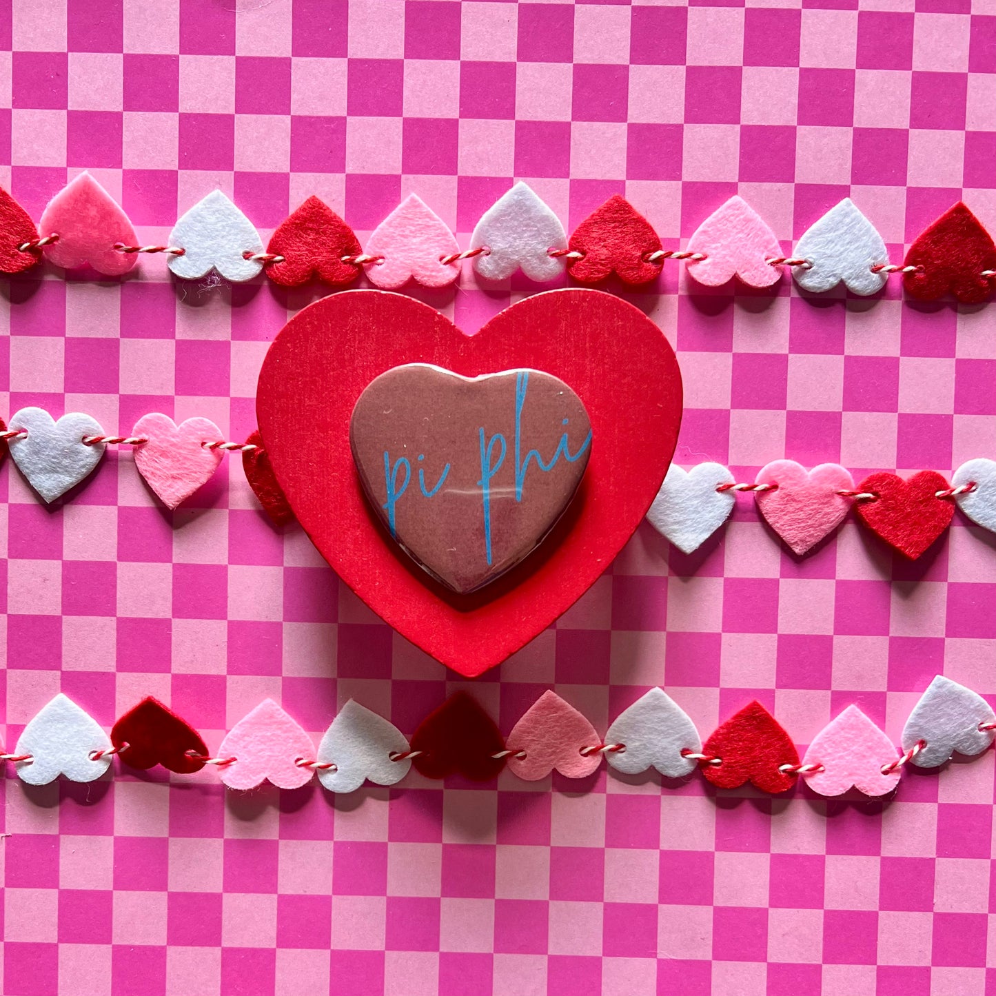 Pi Phi Script Heart Button