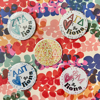 Sorority Heart's the Lions Button