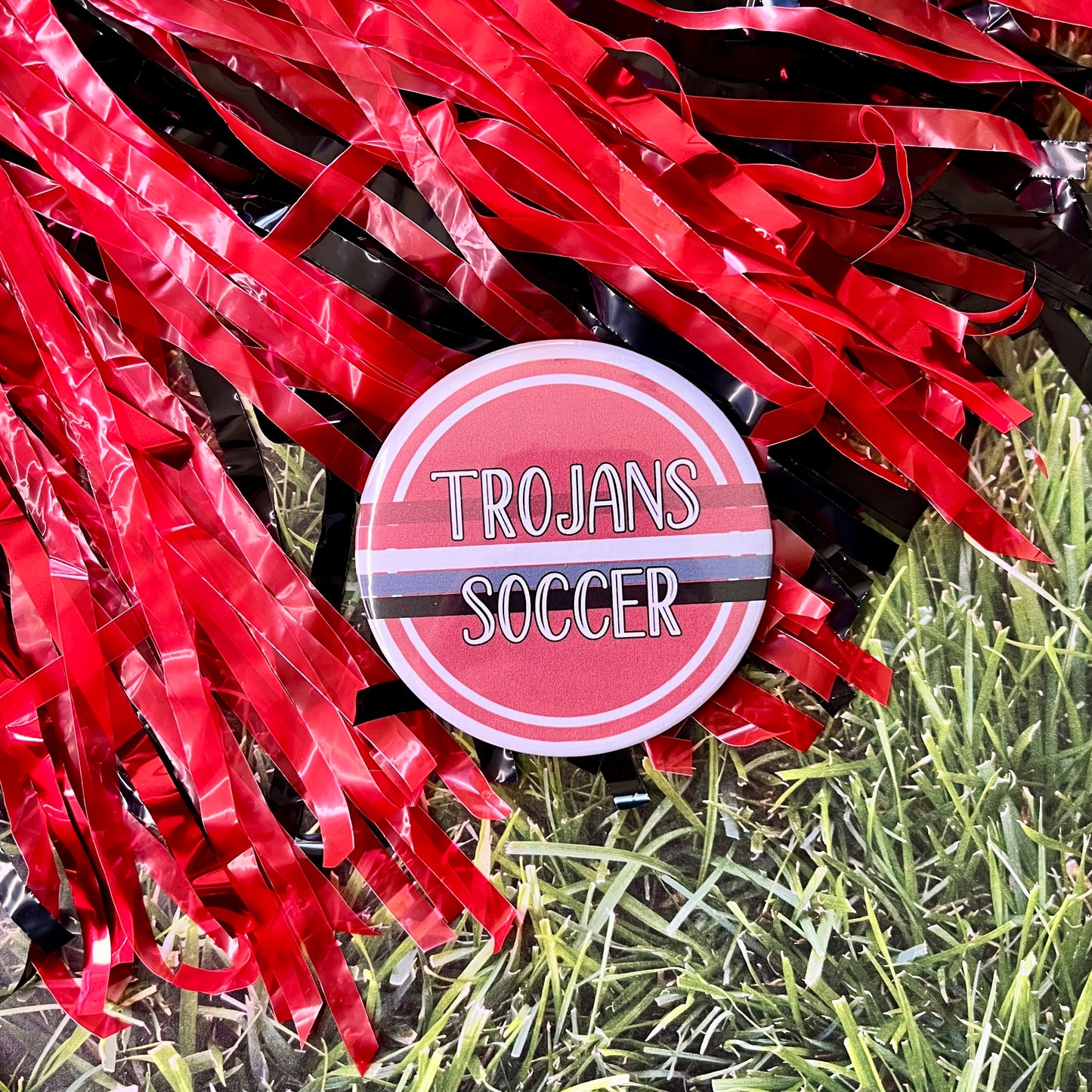 Trojans Retro Stripe Button