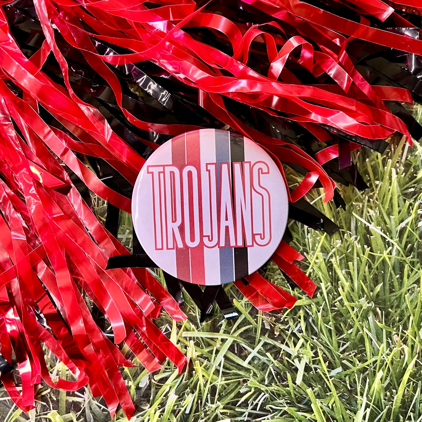 Trojans Retro Stripe Button