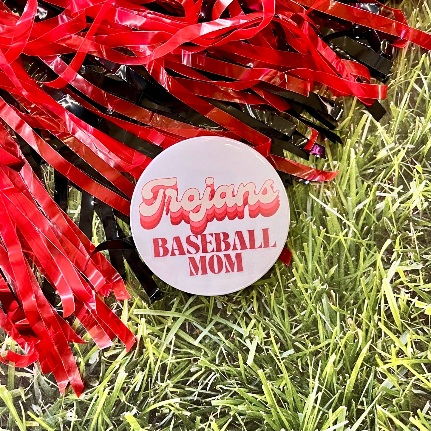 Trojans Retro Baseball Parent Button