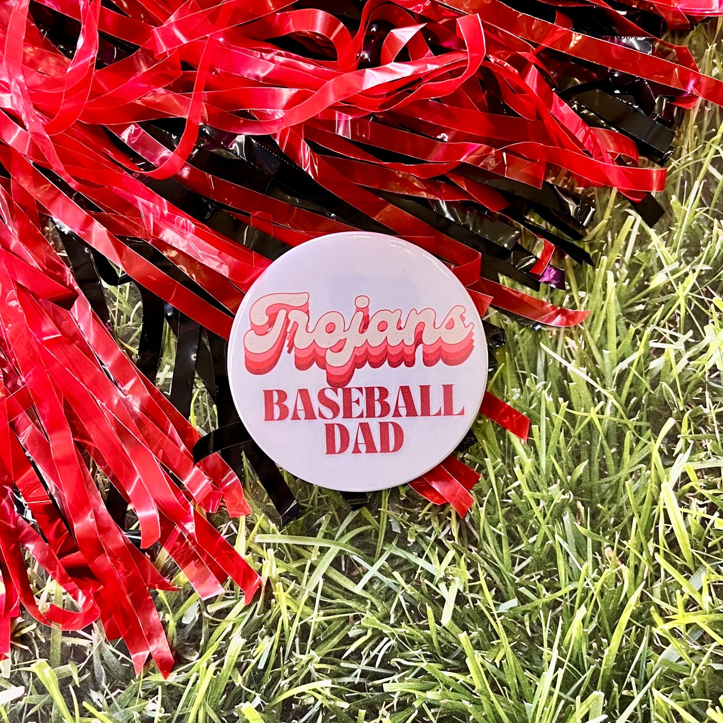 Trojans Retro Baseball Parent Button