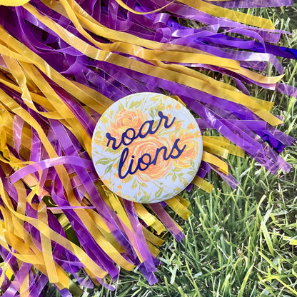 Floral Roar Lions Button