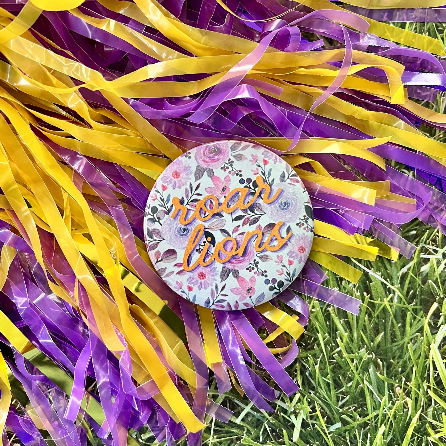 Floral Roar Lions Button